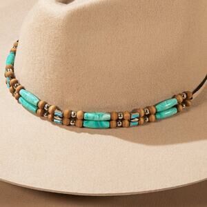 Turquoise & Wood Bead Hat Band